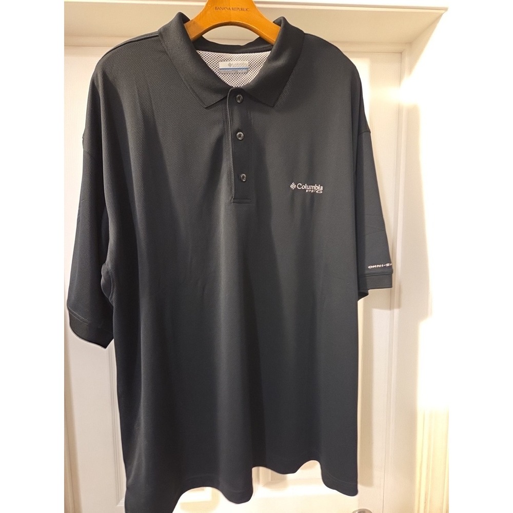 Columbia PFG Polo Shirt Men XXL Black Omni Shade Short Sleeve Fishing